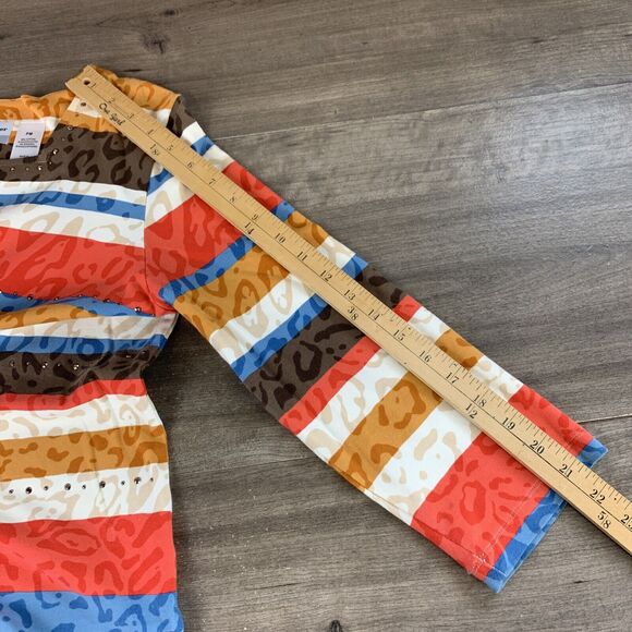 Alfred Dunner Womens Colorful Top Petite Medium Striped Embellished 3/4 Sleeve - Picture 13 of 13